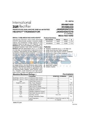 IRHM7450 datasheet - REPETITIVE AVALANCHE AND dv/dt RATED