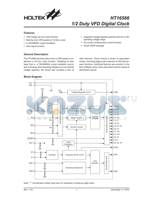 HT16566_10 datasheet - 1/2 Duty VFD Digital Clock