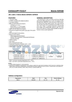 K4S56323PF-F1L datasheet - 2M x 32Bit x 4 Banks Mobile SDRAM in 90FBGA