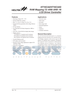 HT16C24 datasheet - RAM Mapping 72*4/68*8/60*16 LCD Driver Controller