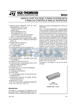 M494 datasheet - SINGLE-CHIP VOLTAGE TUNING SYSTEM WITH 4 ANALOG CONTROLS AND mP INTERFACE