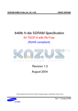 K4S640432H-UL75 datasheet - 64Mb H-die SDRAM Specification 54 TSOP-II with Pb-Free (RoHS compliant)