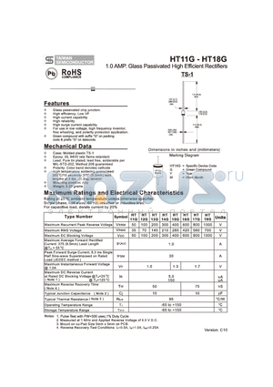 HT17G datasheet - 1.0 AMP. Glass Passivated High Efficient Rectifiers