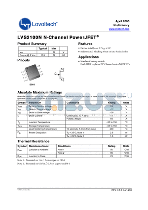 LVS2100N datasheet - N-Channel PowerJFET