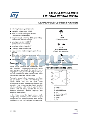 LM158A datasheet - Low Power Dual Operational Amplifiers