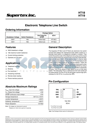 HT18LG datasheet - Electronic Telephone Line Switch