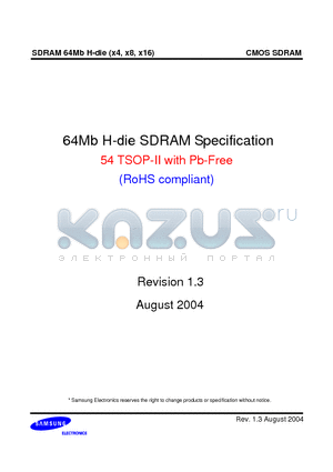 K4S640832H-UL75 datasheet - 64Mb H-die SDRAM Specification 54 TSOP-II with Pb-Free (RoHS compliant)