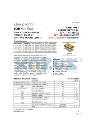 IRHN3054 datasheet - RADIATION HARDENED POWER MOSFET SURFACE MOUNT (SMD-1)