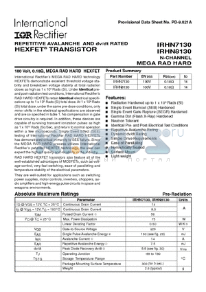 IRHN7130 datasheet - TRANSISTOR N-CHANNEL(BVdss=100V, Rds(on)=0.18ohm, Id=14)