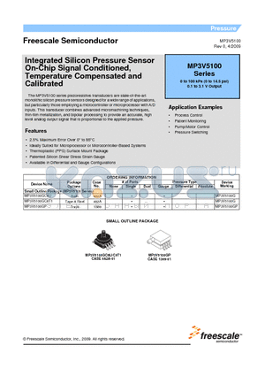 MP3V5100GC6U datasheet - Integrated Silicon Pressure Sensor On-Chip Signal Conditioned, Temperature Compensated and Calibrated