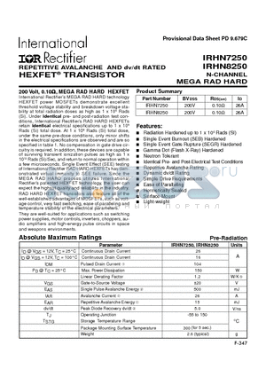 IRHN7250 datasheet - TRANSISTOR N-CHANNEL(BVdss=200V, Rds(on)=0.10ohm, Id=26A)