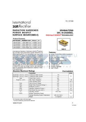 IRHNA4Z60 datasheet - RADIATION HARDENED POWER MOSFET SURFACE MOUNT(SMD-2)