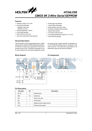 HT24LC08 datasheet - CMOS 8K 2-Wire Serial EEPROM