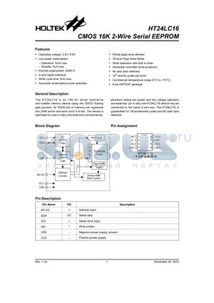 HT24LC16 datasheet - CMOS 16K 2-Wire Serial EEPROM