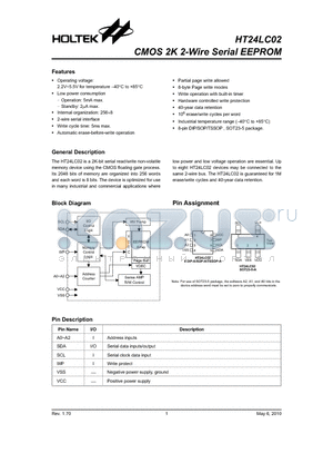 HT24LC02 datasheet - CMOS 2K 2-Wire Serial EEPROM