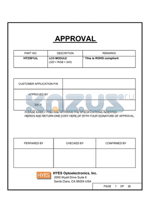 HT2501UL datasheet - LCD MODULE (320  RGB  240)