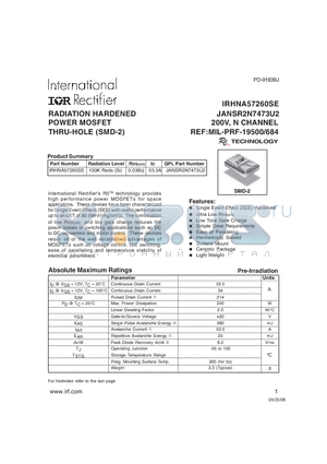 IRHNA57260SE datasheet - RADIATION HARDENED POWER MOSFET THRU-HOLE (SMD-2)