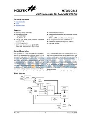 HT25LC512 datasheet - CMOS 64Kx8-Bit SPI Serial OTP EPROM