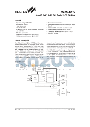 HT25LC512 datasheet - CMOS 64K x 8-Bit SPI Serial OTP EPROM