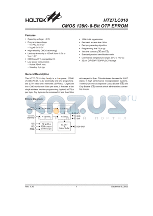 HT27LC010 datasheet - CMOS 128K X 8-Bit OTP EPROM