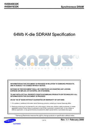 K4S641632K-TUC/L75 datasheet - 64Mb K-die SDRAM