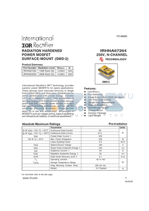 IRHNA63264 datasheet - RADIATION HARDENED POWER MOSFET SURFACE-MOUNT (SMD-2)