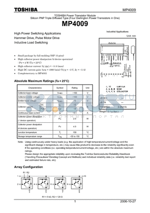 MP4009 datasheet - High Power Switching Applications Hammer Drive, Pulse Motor Drive Inductive Load Switching