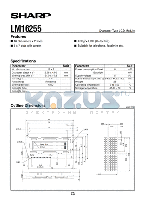 LM16255 datasheet - Character Type LCD Module