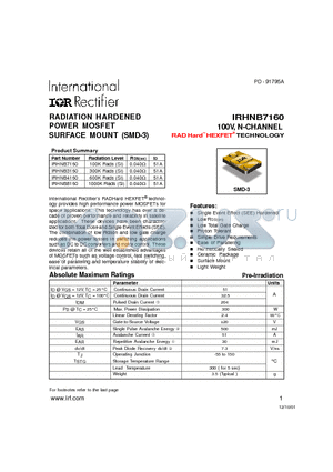 IRHNB3160 datasheet - RADIATION HARDENED POWER MOSFET SURFACE MOUNT (SMD-3)