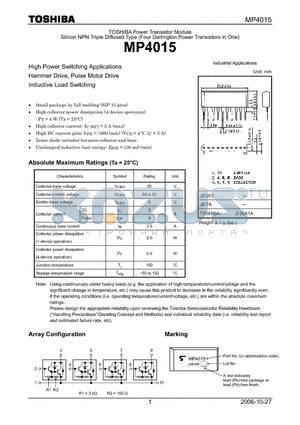 MP4015 datasheet - High Power Switching Applications Hammer Drive, Pulse Motor Drive Inductive Load Switching