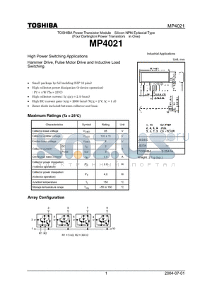 MP4021 datasheet - Hammer Drive, Pulse Motor Drive and Inductive Load Switching