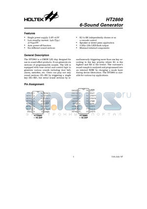 HT2860B datasheet - 6-Sound Generator