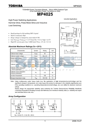 MP4025_07 datasheet - High Power Switching Applications Hammer Drive, Pulse Motor Drive and Inductive Load Switching