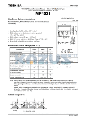 MP4021_07 datasheet - High Power Switching Applications Hammer Drive, Pulse Motor Drive and Inductive Load Switching