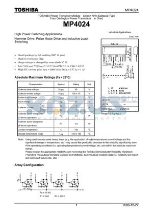 MP4024 datasheet - High Power Switching Applications Hammer Drive, Pulse Motor Drive and Inductive Load Switching