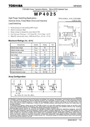 MP4025 datasheet - Power Transistor Module Silicon NPN Epitaxial Type (darlington power transistor 4 in 1)