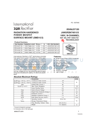 IRHNJ53130 datasheet - RADIATION HARDENED POWER MOSFET SURFACE MOUNT (SMD-0.5)