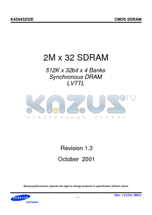 K4S643232E-TC50 datasheet - 2M x 32 SDRAM 512K x 32bit x 4 Banks Synchronous DRAM LVTTL