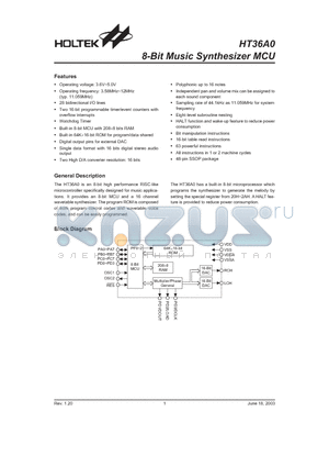 HT36A0 datasheet - 8-Bit Music Synthesizer MCU