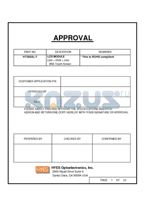 HT3503L-T datasheet - LCD MODULE (320  RGB  240) With Touch Screen