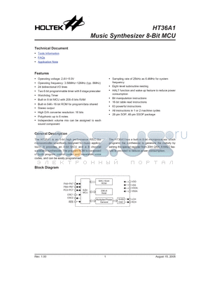 HT36A1 datasheet - Music Synthesizer 8-Bit MCU