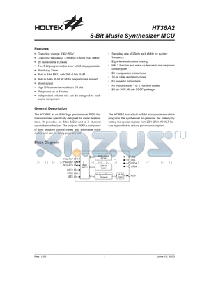 HT36A2 datasheet - 8-Bit Music Synthesizer MCU