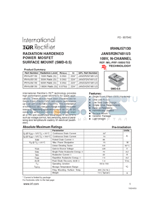 IRHNJ54130 datasheet - RADIATION HARDENED POWER MOSFET SURFACE MOUNT (SMD-0.5)