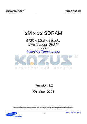 K4S643232E-TP60 datasheet - 2M x 32 SDRAM 512K x 32bit x 4 Banks Synchronous DRAM LVTTL