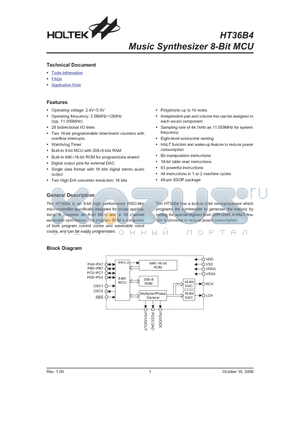 HT36B4 datasheet - Music Synthesizer 8-Bit MCU