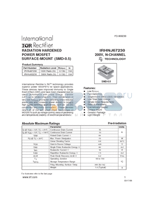 IRHNJ63230 datasheet - RADIATION HARDENED POWER MOSFET SURFACE-MOUNT (SMD-0.5)