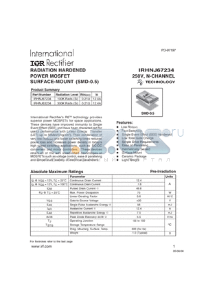 IRHNJ63234 datasheet - RADIATION HARDENED POWER MOSFET SURFACE-MOUNT (SMD-0.5)