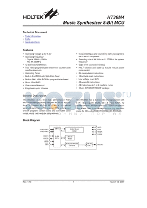 HT36M4 datasheet - Music Synthesizer 8-Bit MCU