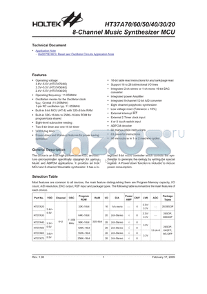 HT37A50 datasheet - 8-Channel Music Synthesizer MCU