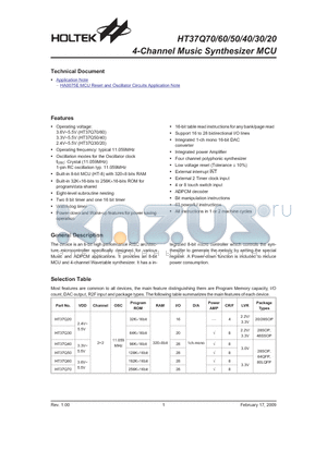 HT37Q30 datasheet - 4-Channel Music Synthesizer MCU